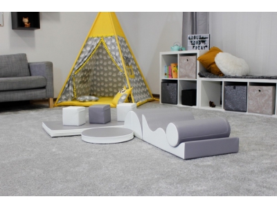 Soft Play foam speelblokken set 15, 8-delig, grijs/wit