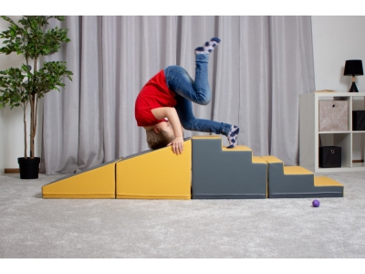 Soft Play foam speelblokken set 16: helling, trap, 4-delig (geel/grijs)